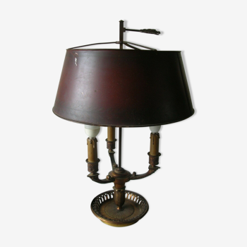 Lampe bouillotte Empire 3 feux en bronze et abat jour en tôle