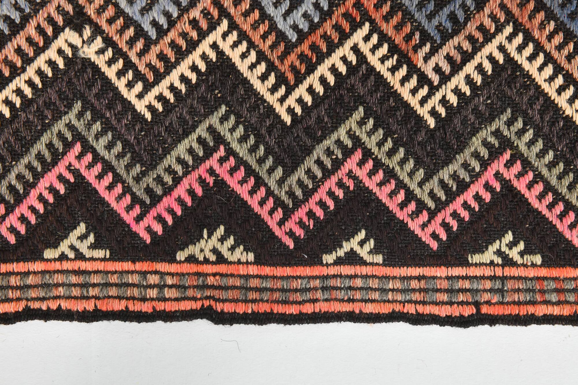 6x14 Pink & Brown Geometric Vintage Kilim Rug, 190x417Cm
