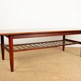 Rosewood and metal tube coffee table, two levels, Denmark 1960.