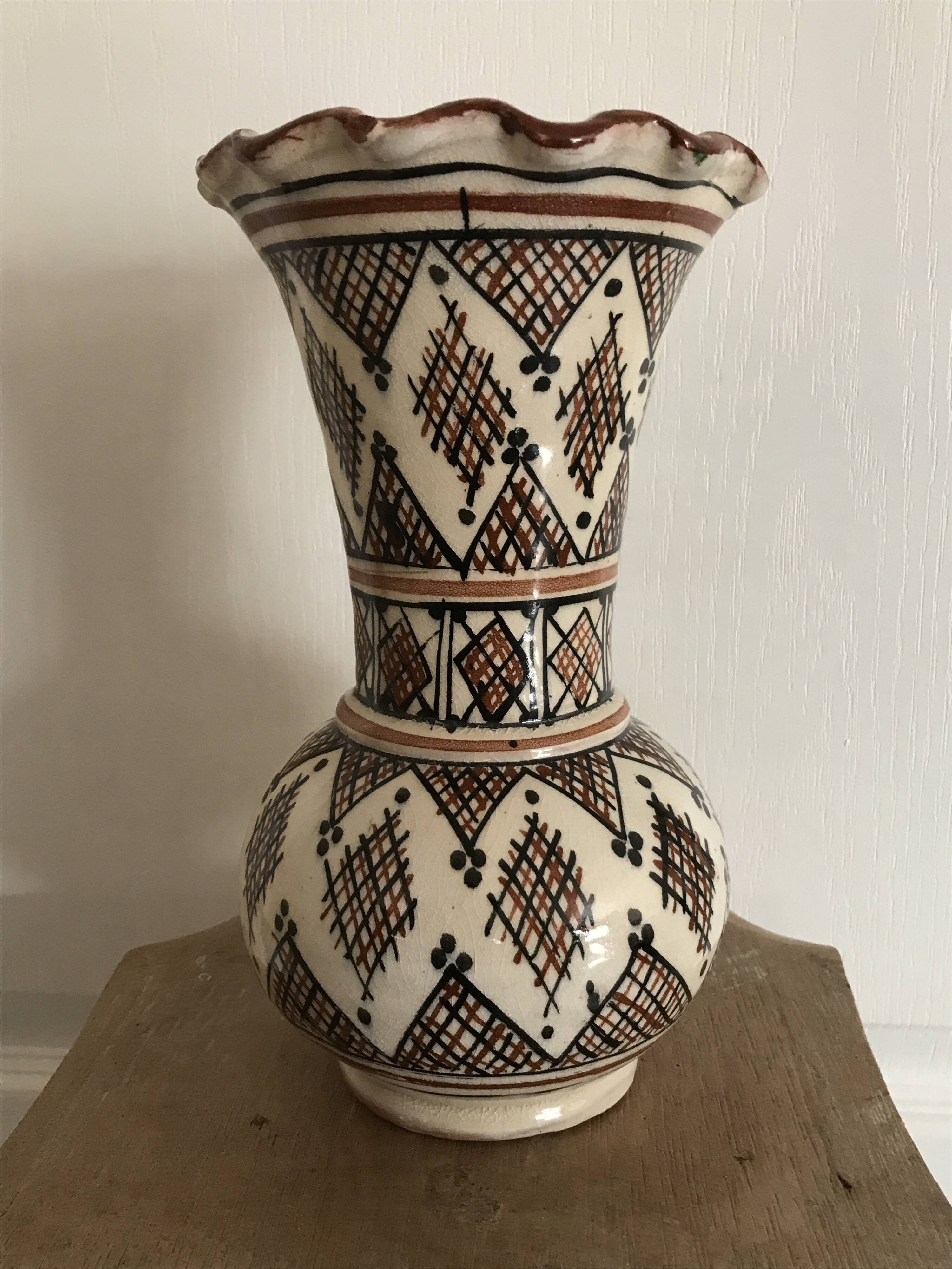 Vintage safi glazed ceramic vase with collar