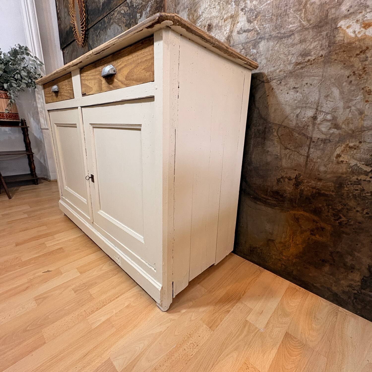 Rustic wooden and paper Parisian buffet