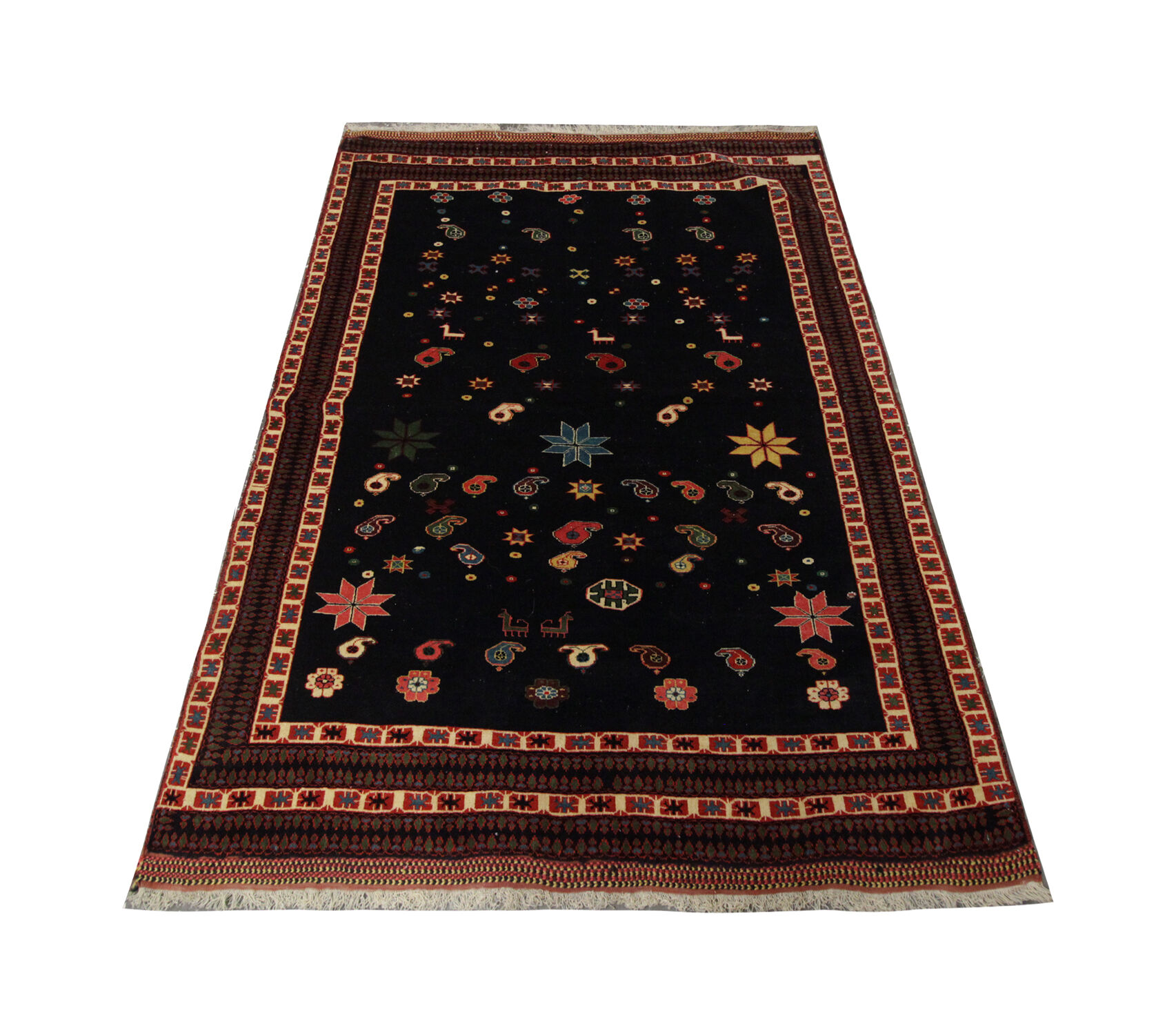 Black Vintage Handmade Wool Persian Rug- 128x157cm