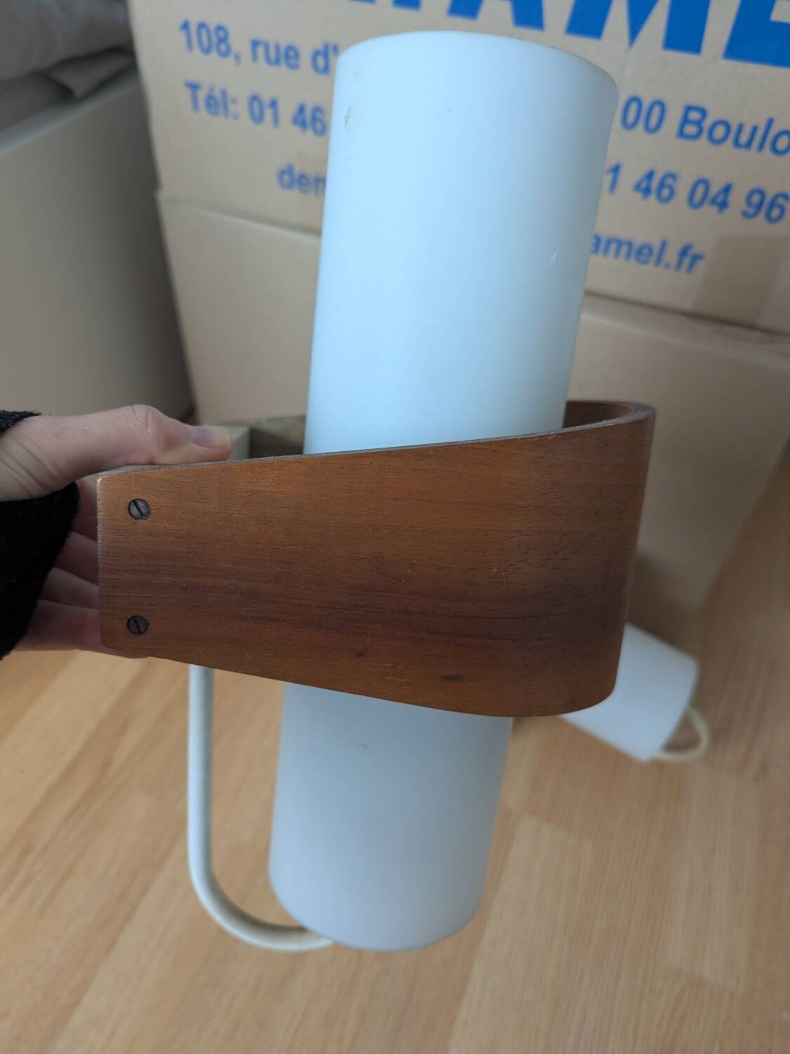Pair of Louis Kalff NX40 teak and glass wall lights for Philips