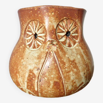 Cache pot " hibou " en grès années 50 60