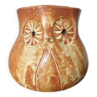 Cache pot " hibou " en grès années 50 60