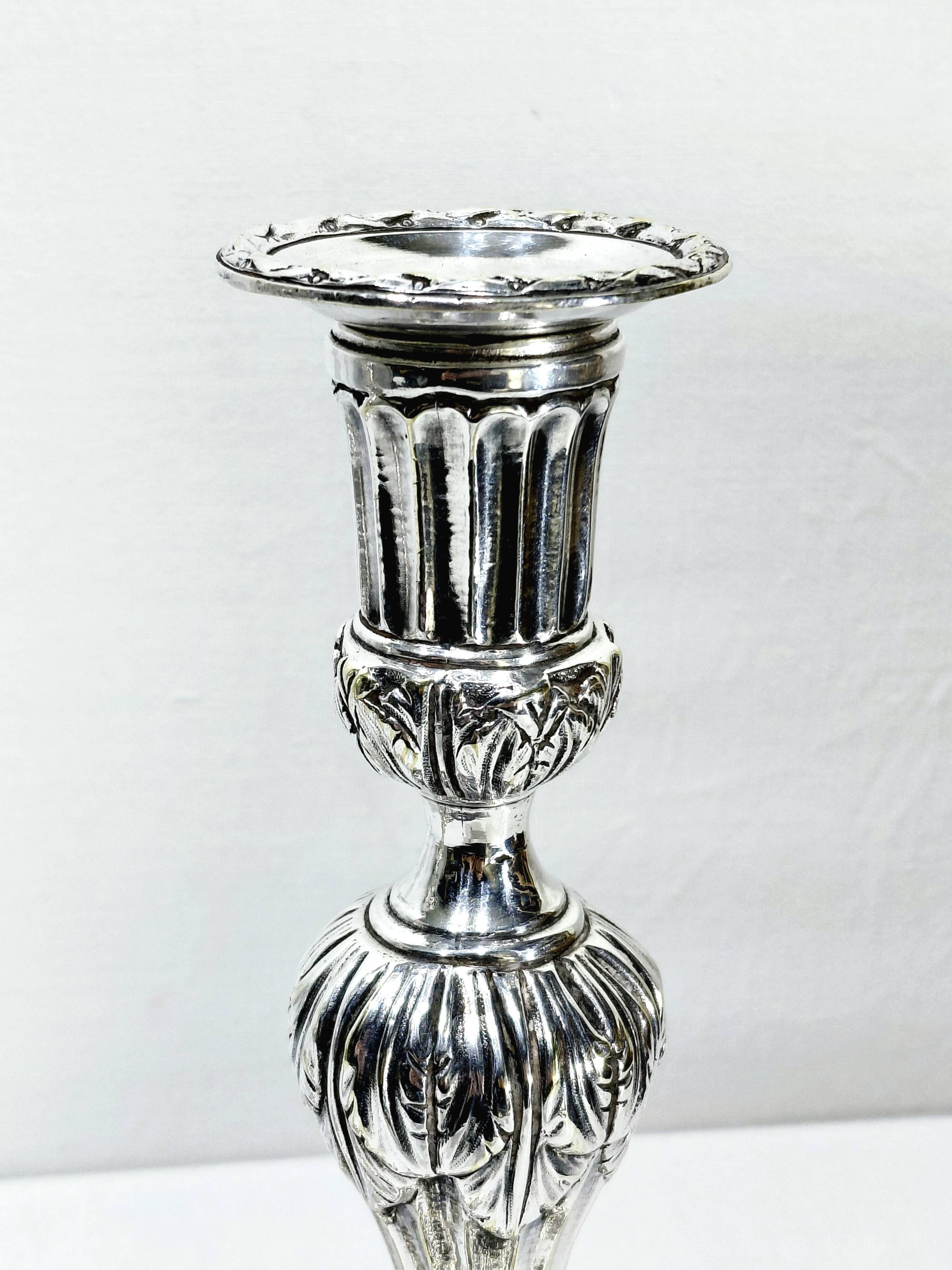 PAIR OF SILVERED BRONZE CANDLESTICKS