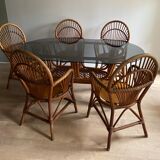 Rattan high table / smoked glass top