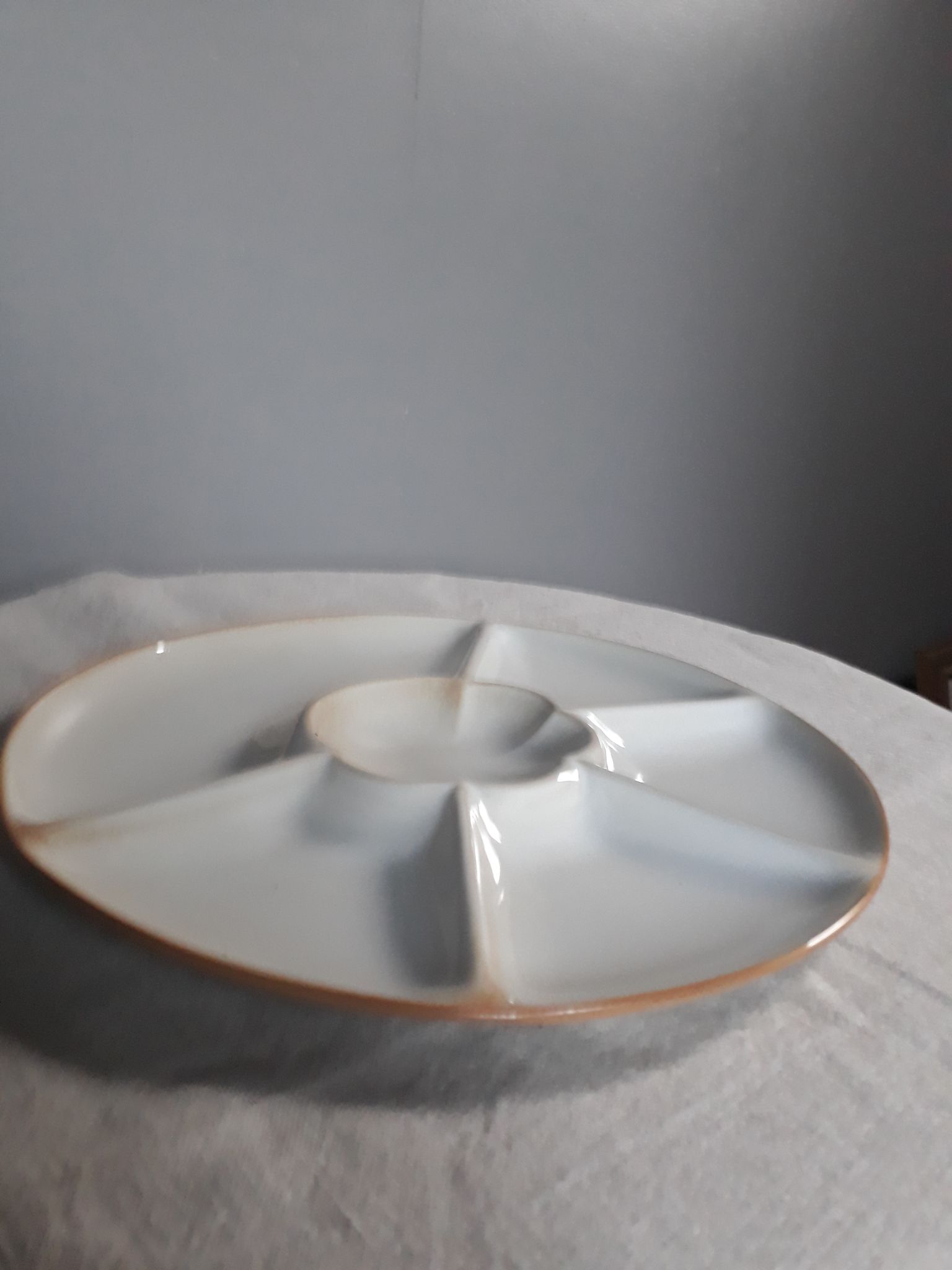 set of 4 compartmentalized fondue plates, white glazed stoneware - de Montgolfier / France