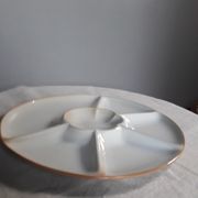 set of 4 compartmentalized fondue plates, white glazed stoneware - de Montgolfier / France