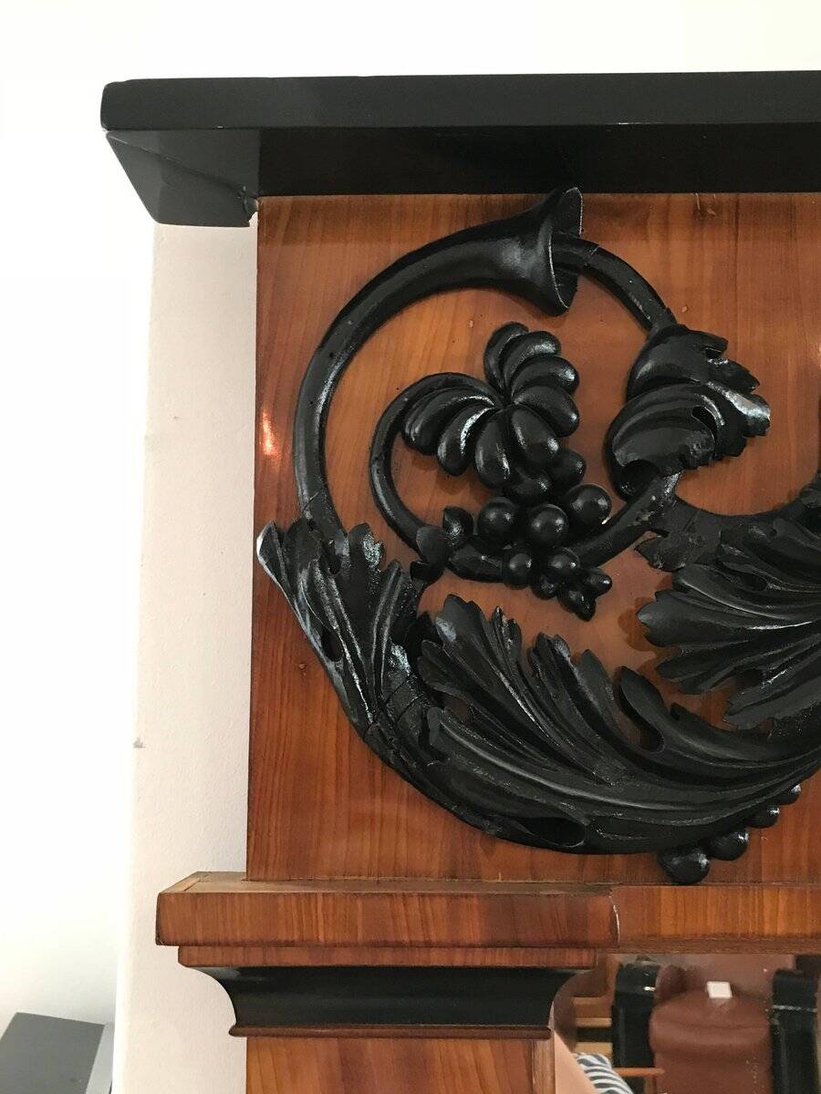 Empire Wall Mirror, Mahogany, Ebonized Carved Decor, South Germany, circa 1810