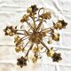 Italian golden metal chandelier with floral decoration, six lights, 1950s-60s.