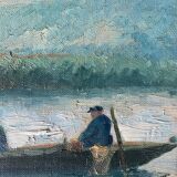 HSP painting "The fishermen" around 1900 R. F. Marcou + frame E. Begué