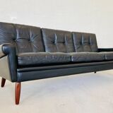 Vintage Danish retro Svend Skipper 3 person sofa in black leather 1960s