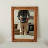 Miroir rectangulaire vintage en rotin tressé et bambou années 60/70