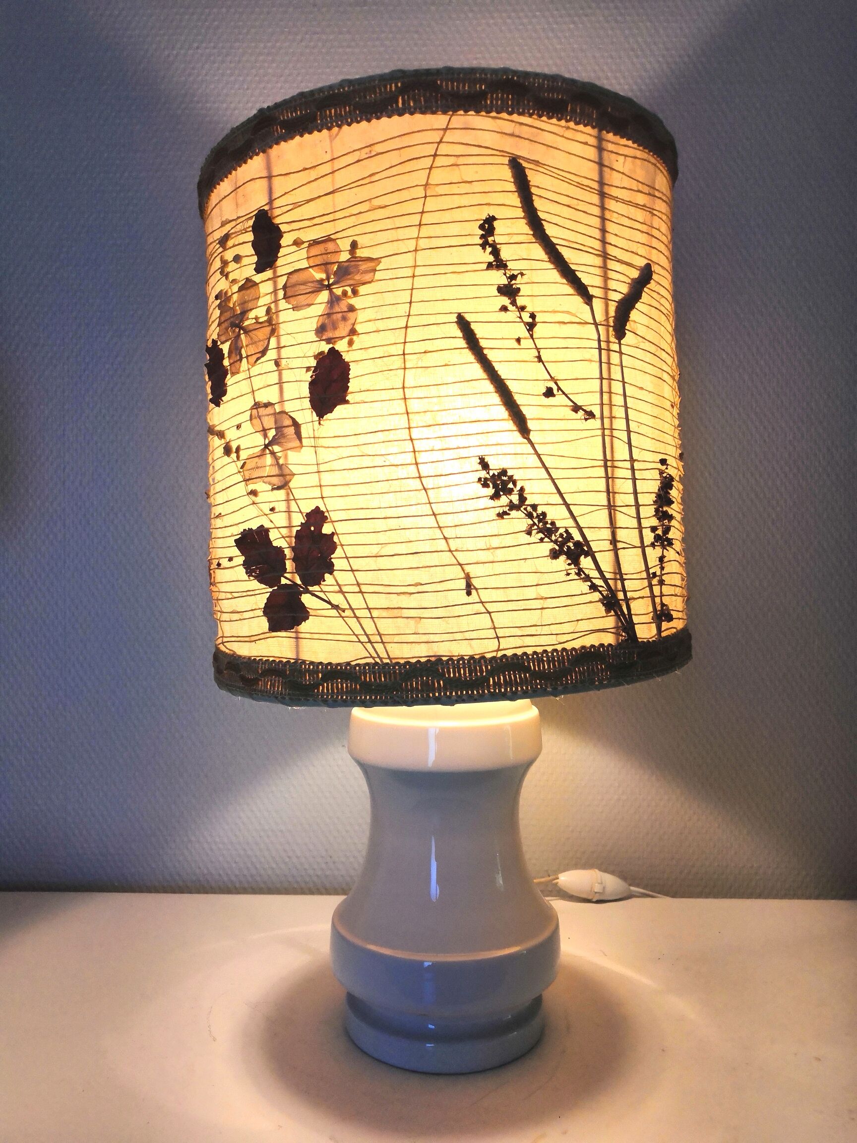 Virebent porcelain lamp and herbarium lampshade from the 70s
