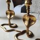 Pair of Zoomorphic candlesticks cobras, brass. Art Deco