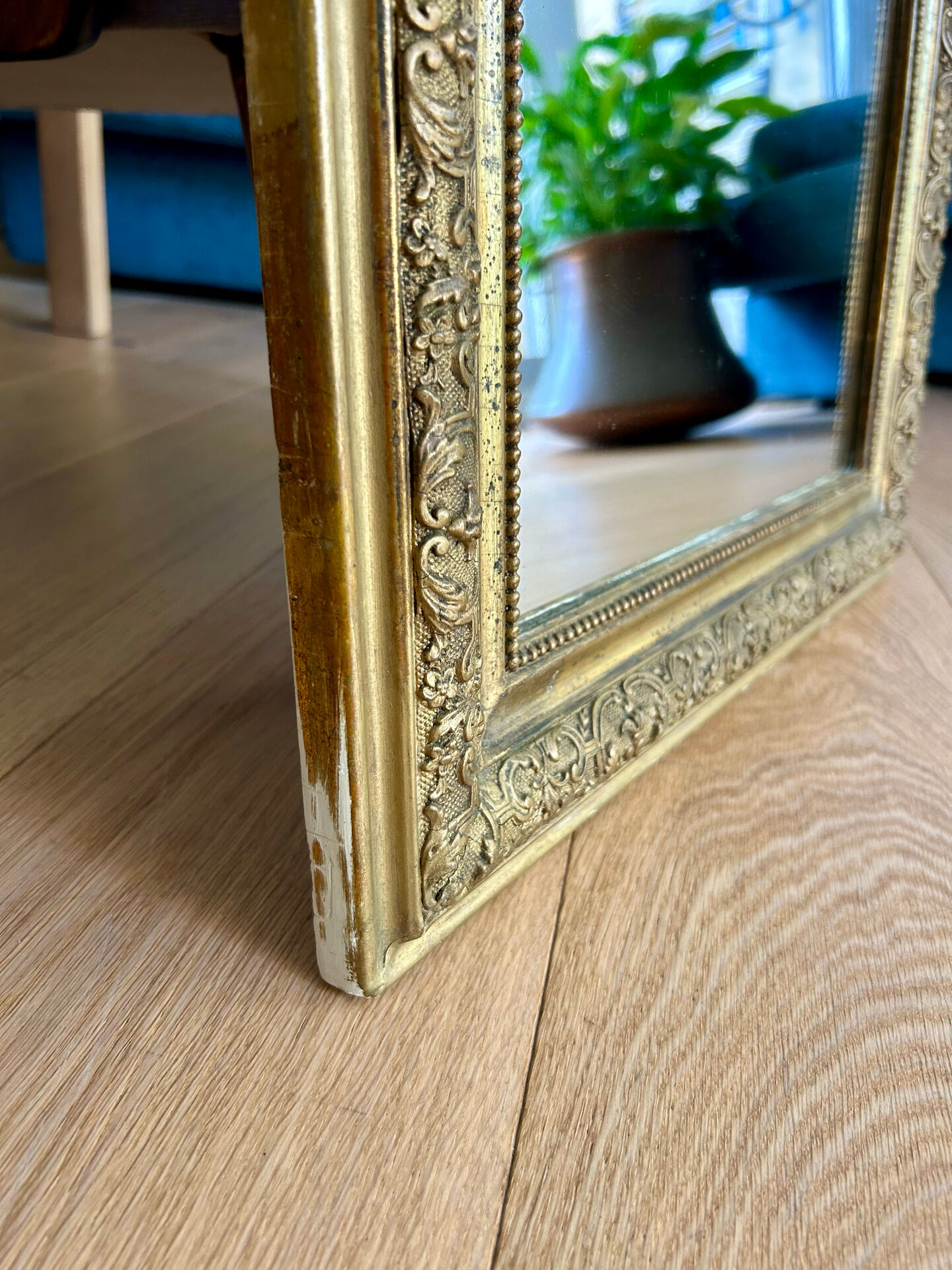 Antique gilded carved mirror - antique glass - vintage - Louis XVI