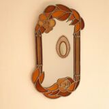 Art Deco style mirror in metal and orange resin, 1970s
