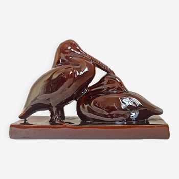 Couple of pelicans ceramic Art Deco Width 41.5 cm Height 28 cm