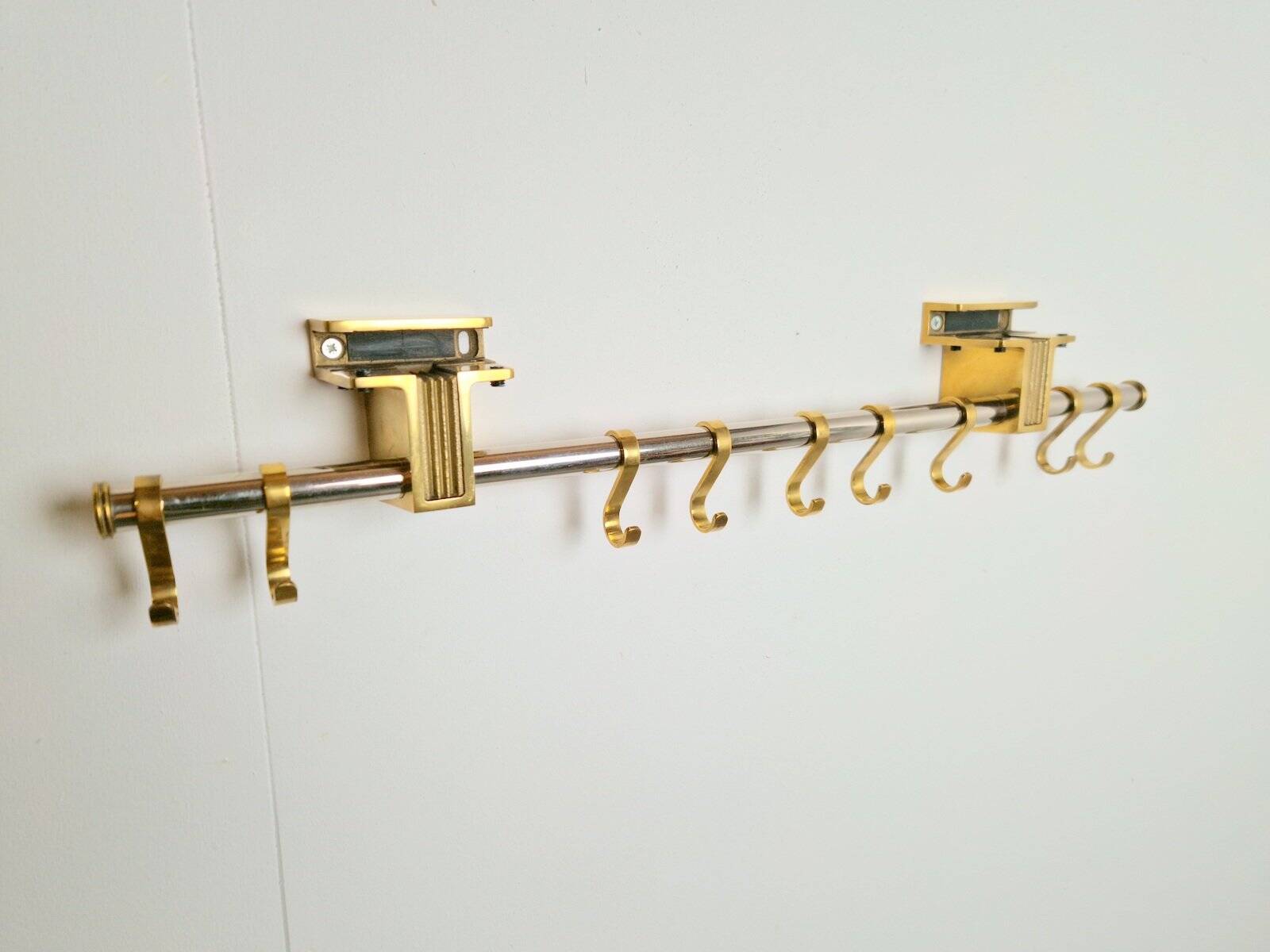 Brass and Glass R14G Wall-Mounted Coat Rack from Peter Ghyczy, 1980s