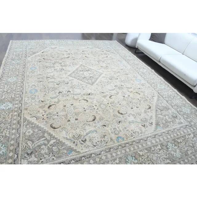 1970s Vintage Persian Handmade Wool Cotton Light Brown Area Rug 302x394