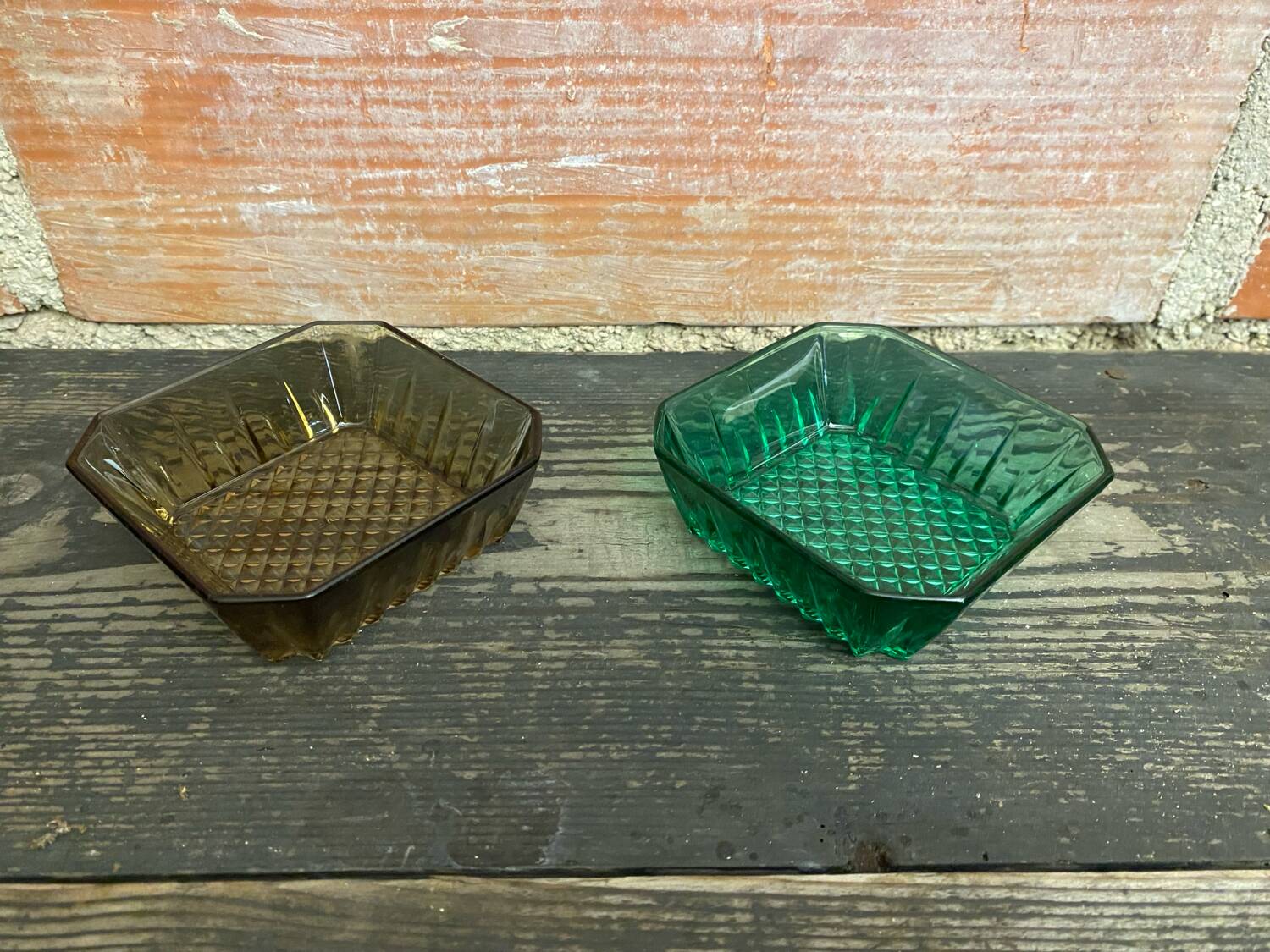 Set of 7 Antique ARCOROC Molded Glass Ramekins/Bowls, Smoked & Vintage Green