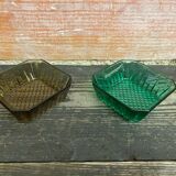 Set of 7 Antique ARCOROC Molded Glass Ramekins/Bowls, Smoked & Vintage Green