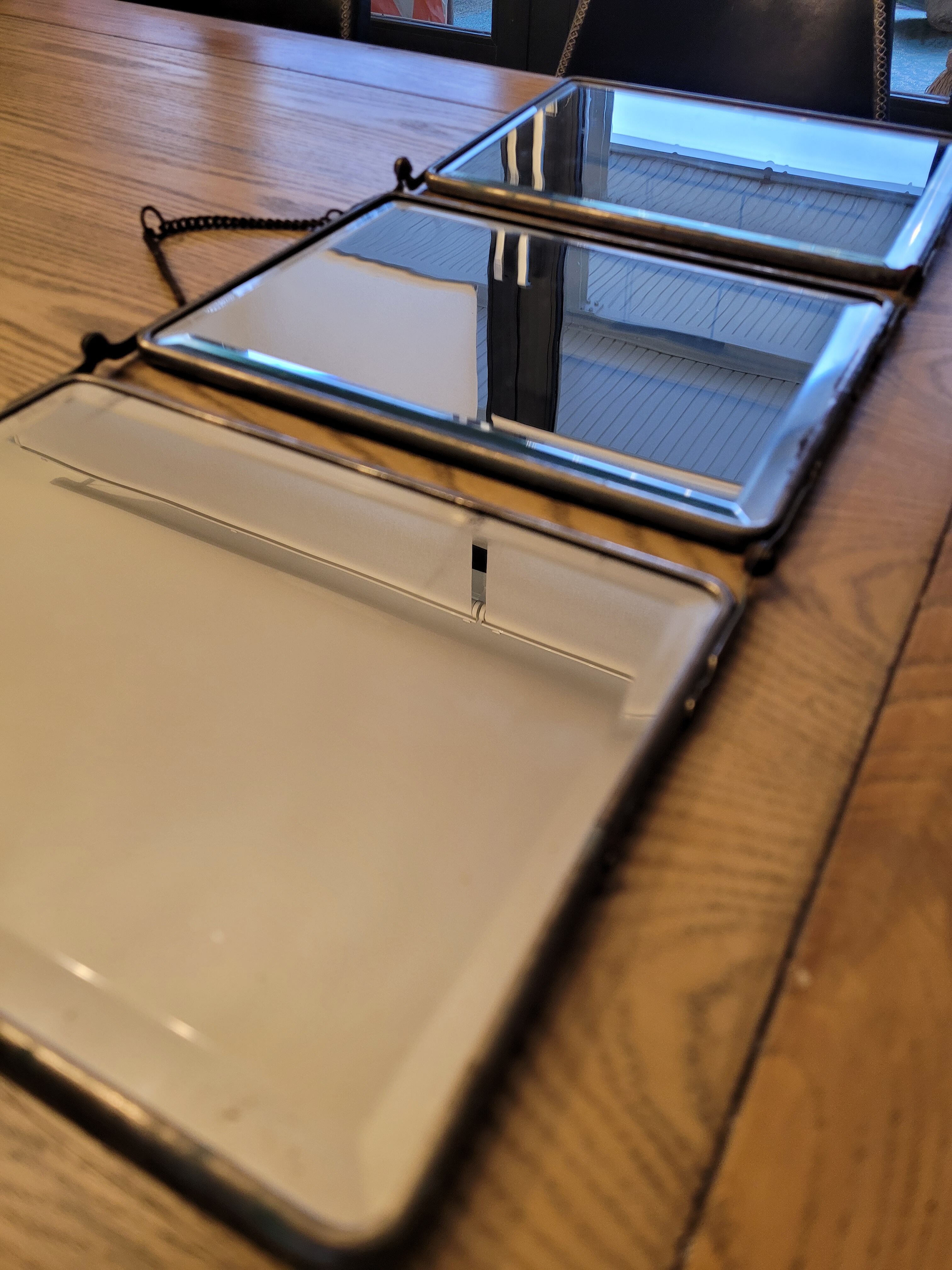 Old beveled triptych barber mirror 60x25cm