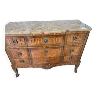 Transition style marquetry chest of drawers