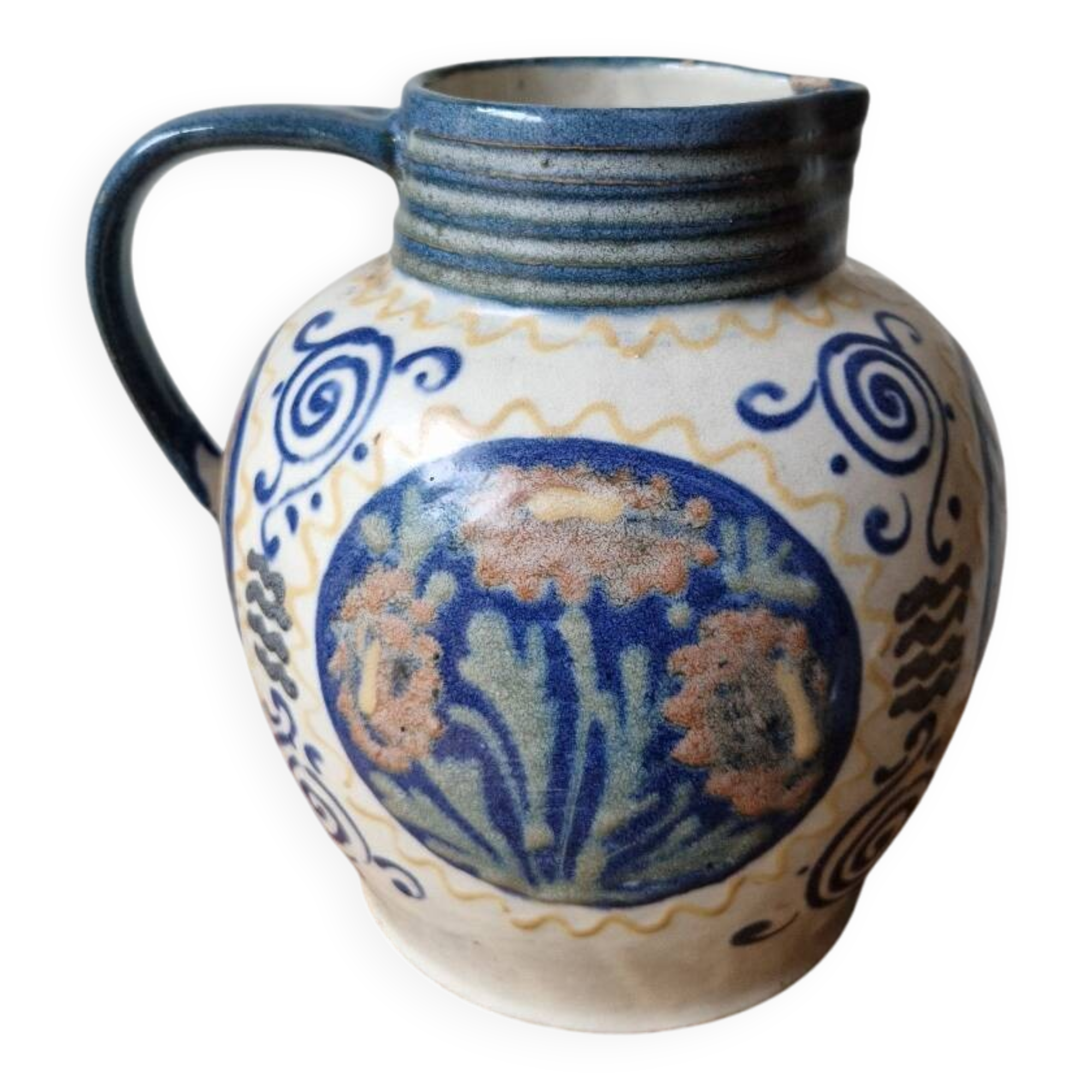 Antique ceramic pitcher jug elchinger fils alsace soufflenheim, art