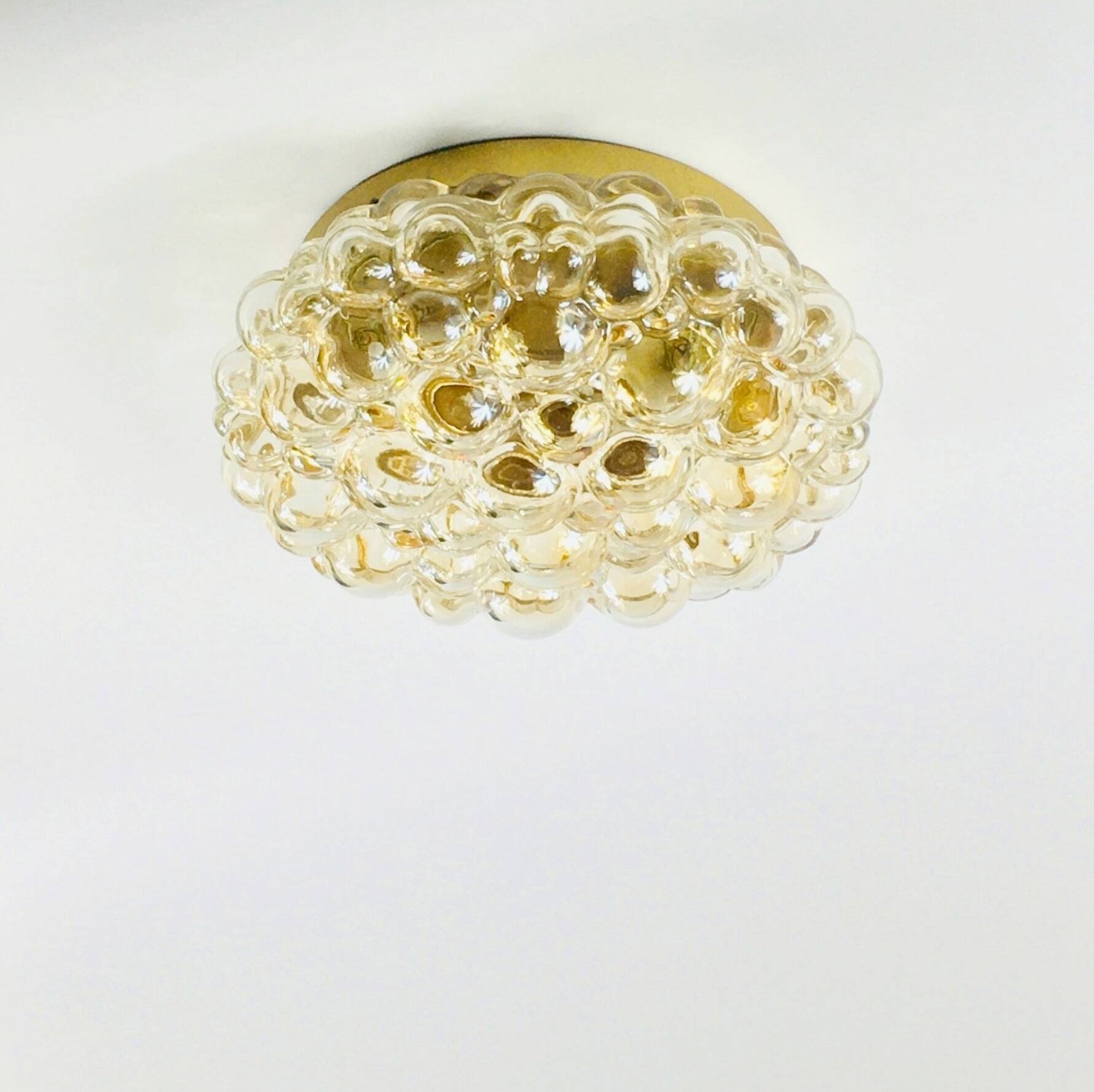 Large Amber Bubble Glass Ceiling Light by Helena Tynell for Limburg, Germany, 1960s