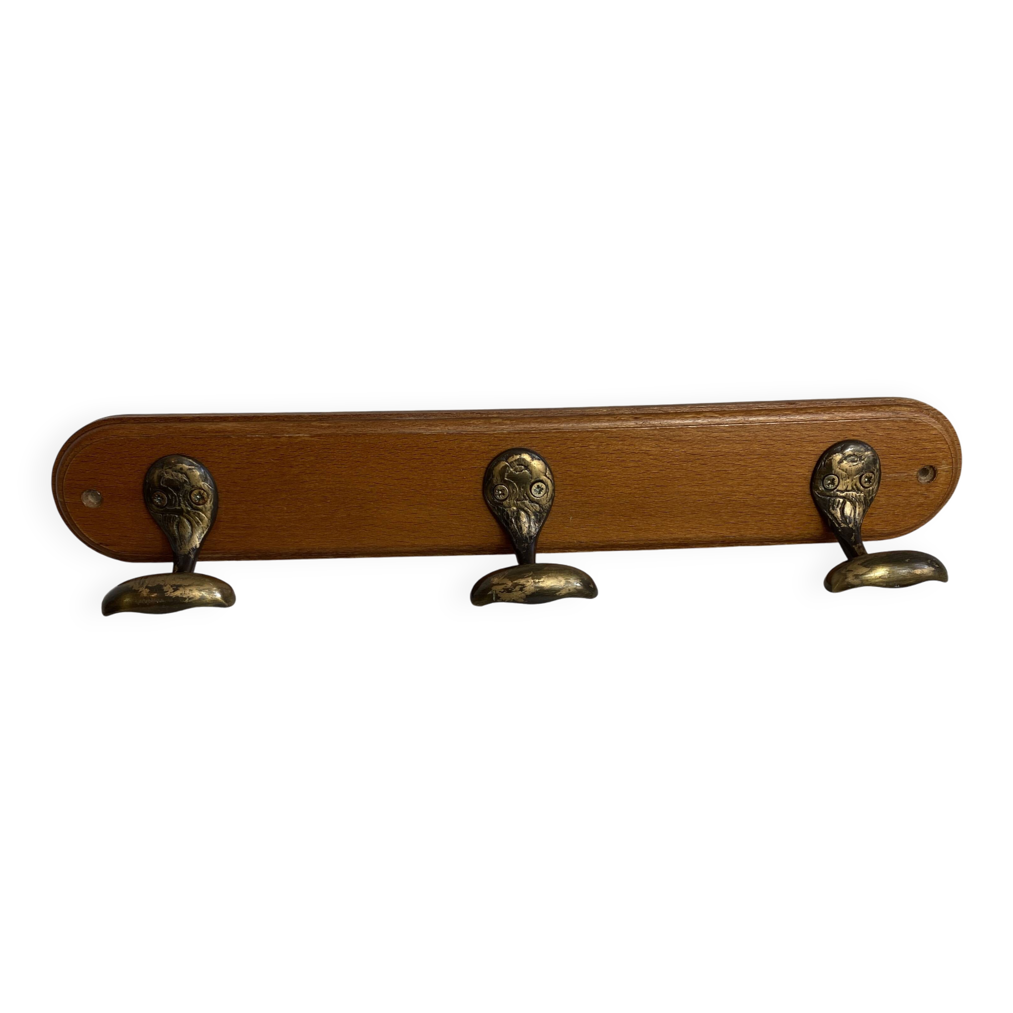 Oak and brass wall hook