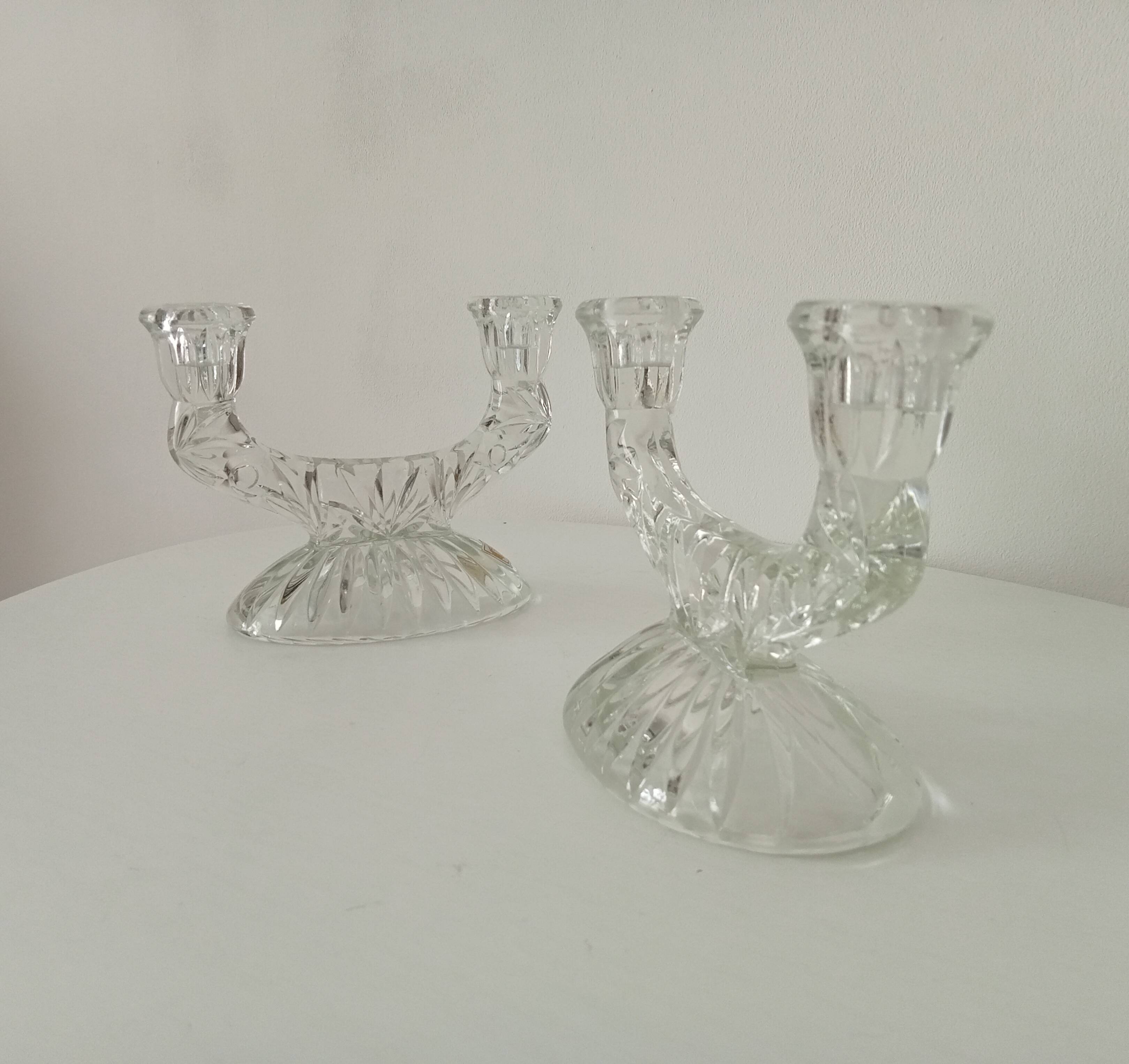 Pair of vintage chandeliers in chiseled glass 60s/70s