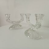 Paire de chandeliers vintage en verre ciselé années 60/70