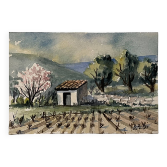 Small watercolor signed René Anglés