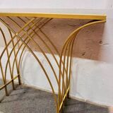 Consolle in ferro dorato con piano in specchio – Italia, anni '80