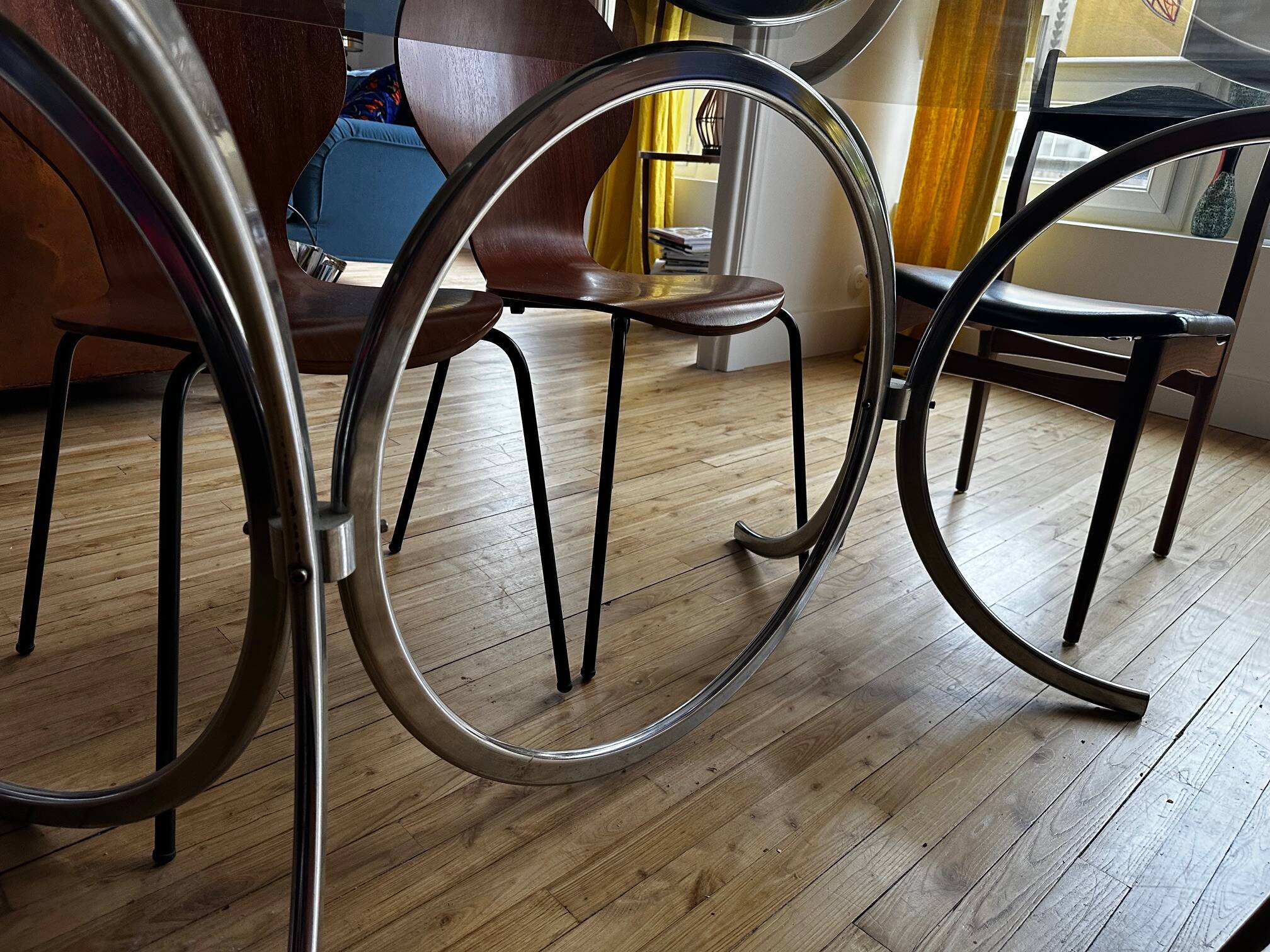 Glass and metal table