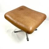 Brown leather ottoman on chrome base