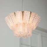 Vintage Austrolux Glass Chandelier: Mid-Century Chrome Pendant Light