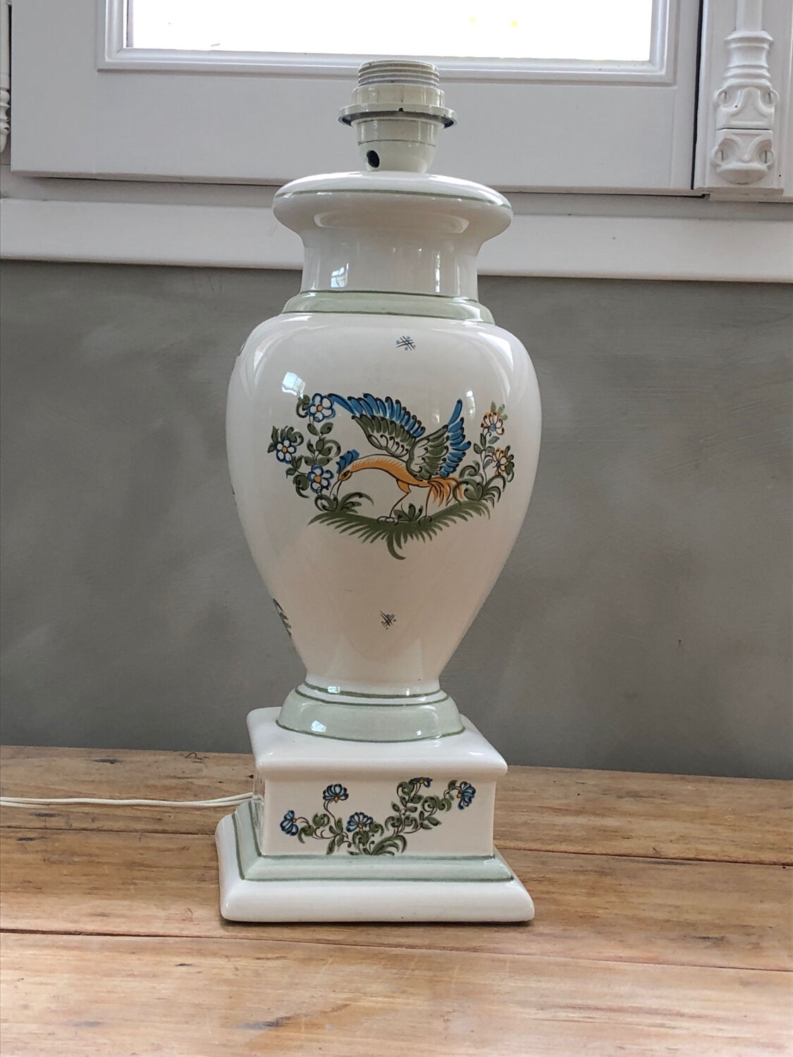 Antique lamp foot in Moustiers porcelain