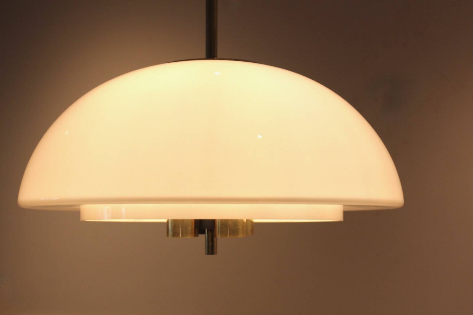 Glashütte Limburg Mushroom Pendant Light in Opal Glass and Brass