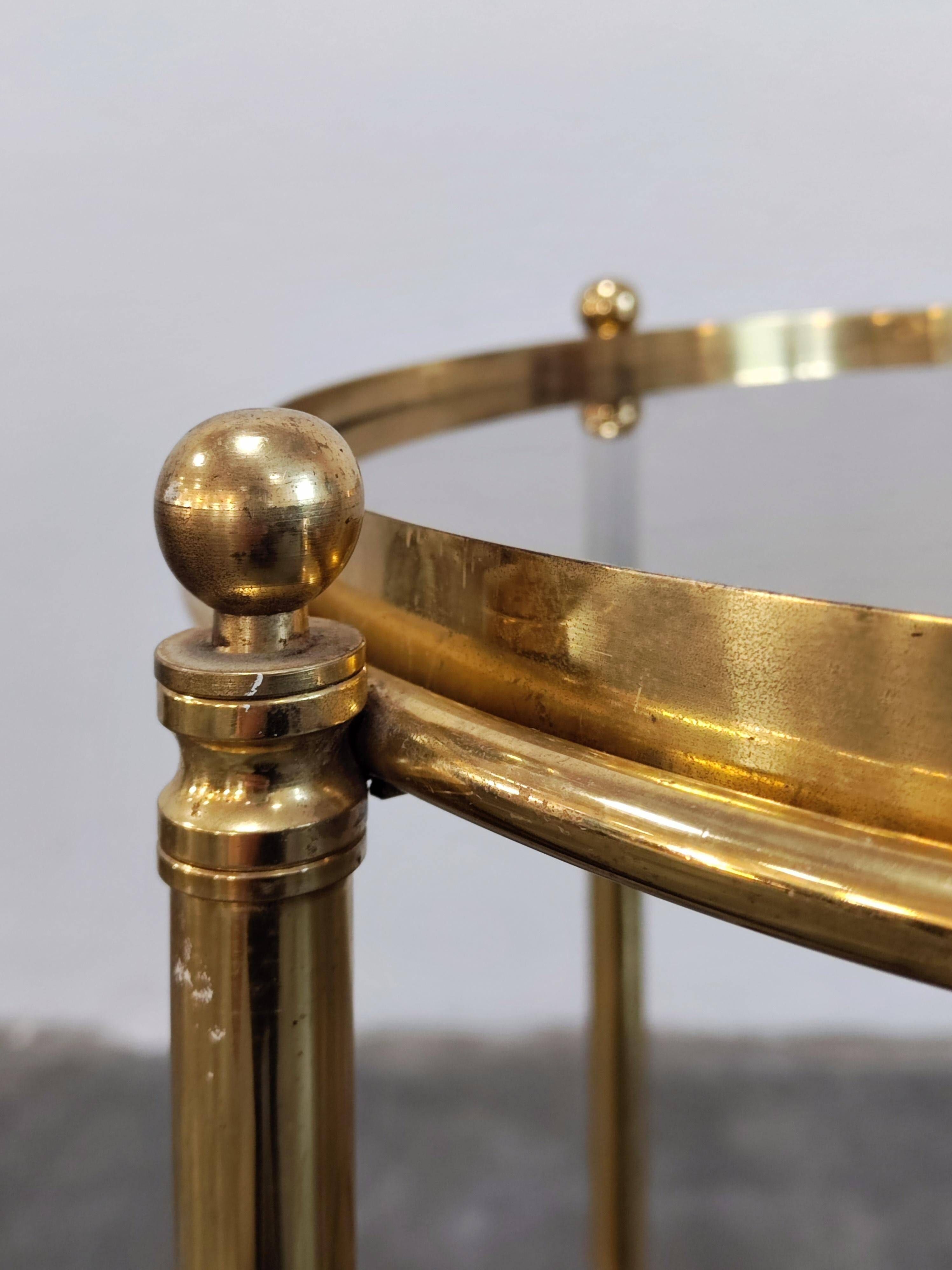 Hollywood Regency bar cart in bronze and smoked glass, 1950s