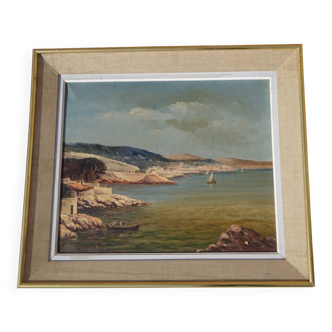 Ancient painting, Mediterranean landscape signed