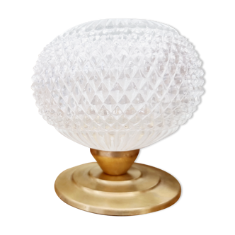 Brass foot lamp and chissed glass globe