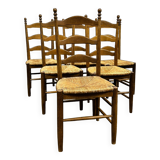 Set of 6 French Elegant Oak Farmhouse Country Dining Chairs wit Rush Seatin