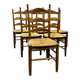 Ensemble de 6 chaises de salle à manger élégantes en chêne français avec assise en jonc