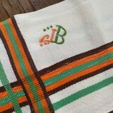 8 serviettes de table vintage liteaux oranges et verts monogramme JB