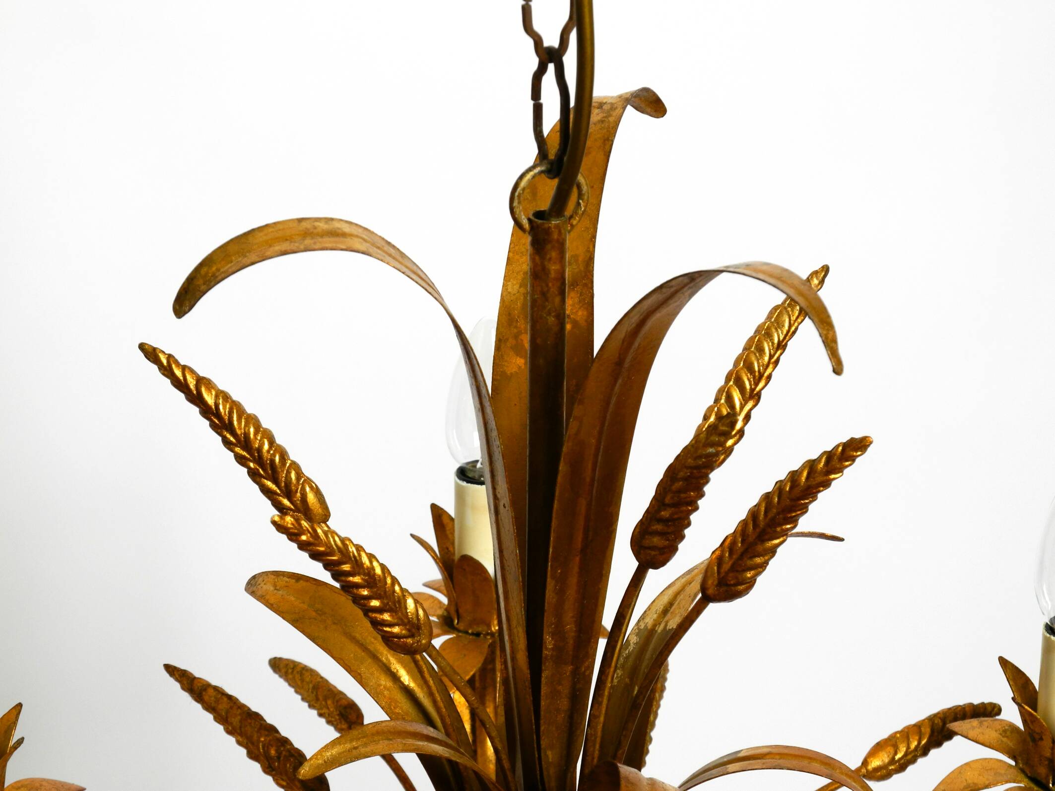 Beautiful 1970s gold-plated 5-arm tall metal chandelier by Hans Kögl