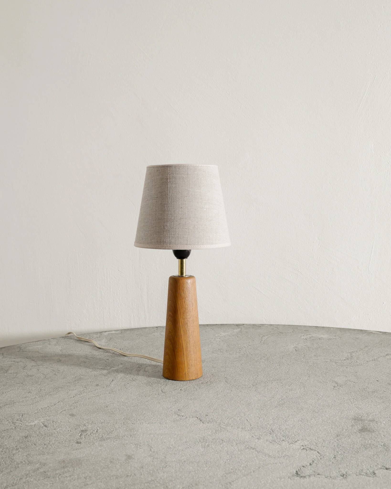 Finnish Mid Century Wooden Brass Desk Table Lamp, 1950s