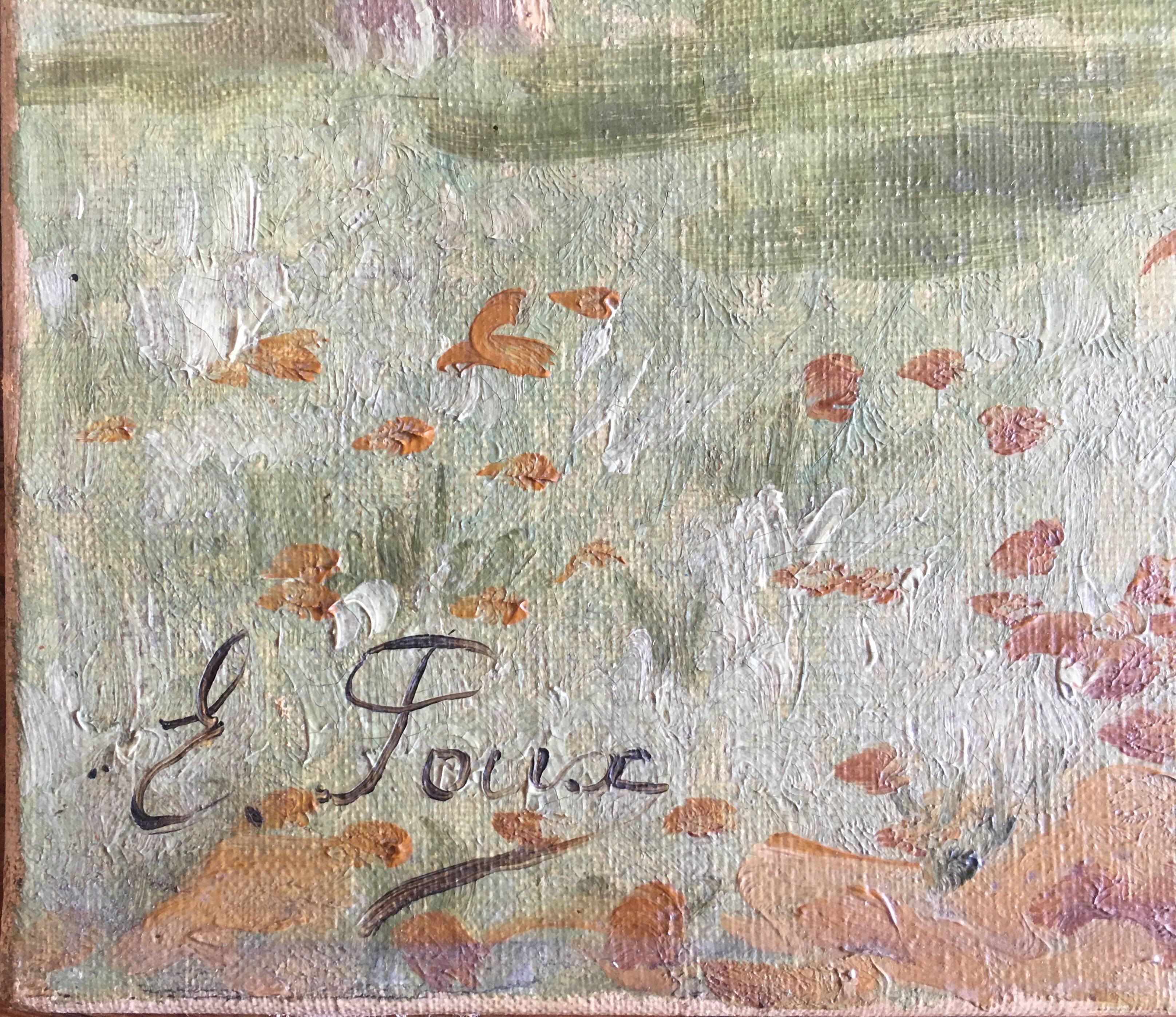 Ancient painting "Landscape at the River" E. Poux Doubs signed cf. Isenbart Charigny